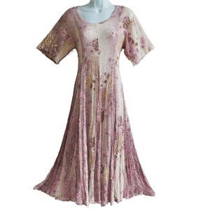 Vintage Nostalgia Maxi Dress Crinkle Romantic Floral Tie Back Cincher Panel Flar